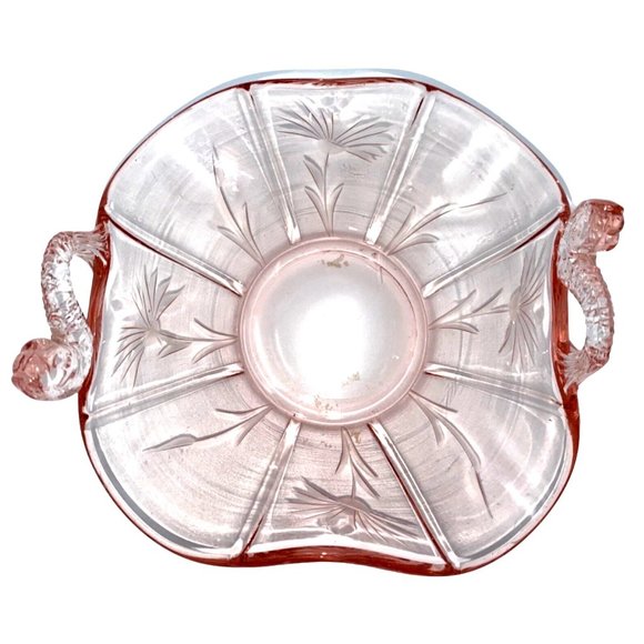 Fenton Candy Dishes 2 Items Dolphin Handles 1930s Pink Depression Cut Glass Hand - Picture 6 of 16